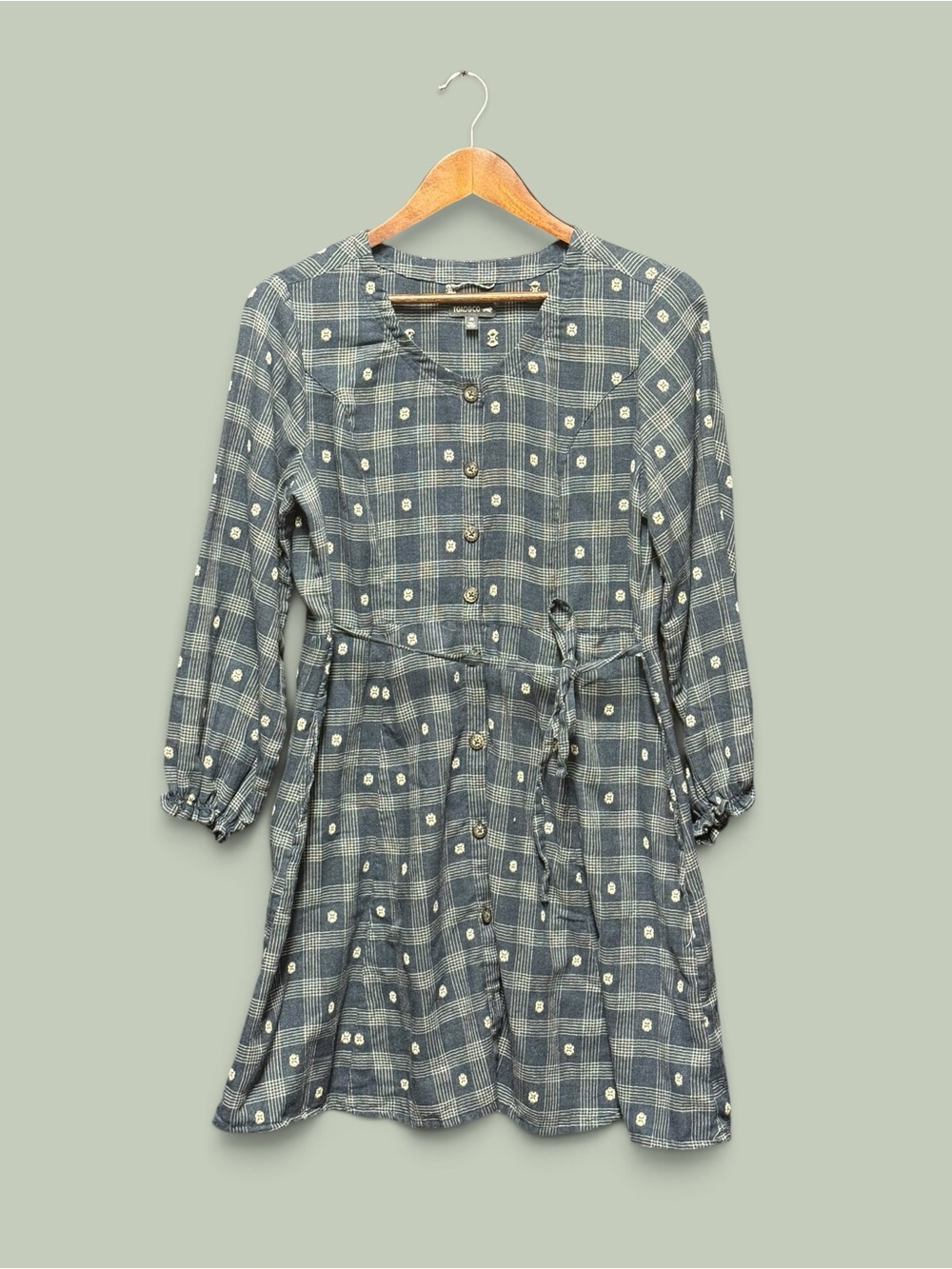 Toad&Co Blue Plaid Button-Front Tie-Waist Long Sleeve Dress